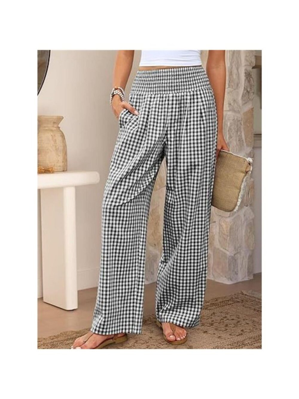 Gingham Wide-Leg Pants